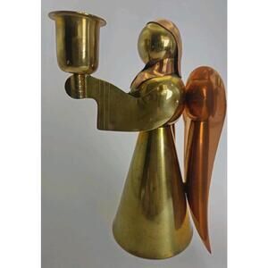 Vintage Metal Brass Copper Angel Candle Holder MCM Figurine 6.25" Christmas Deco